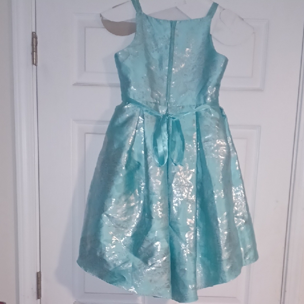 Pretty Aqua Blue Girl's Dress with Silver Accents - Picture 5 of 7